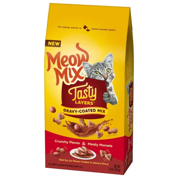 Meow Mix Tasty Layers Beef Flavor and Savory Gravy Dry Cat Food - 3lbs