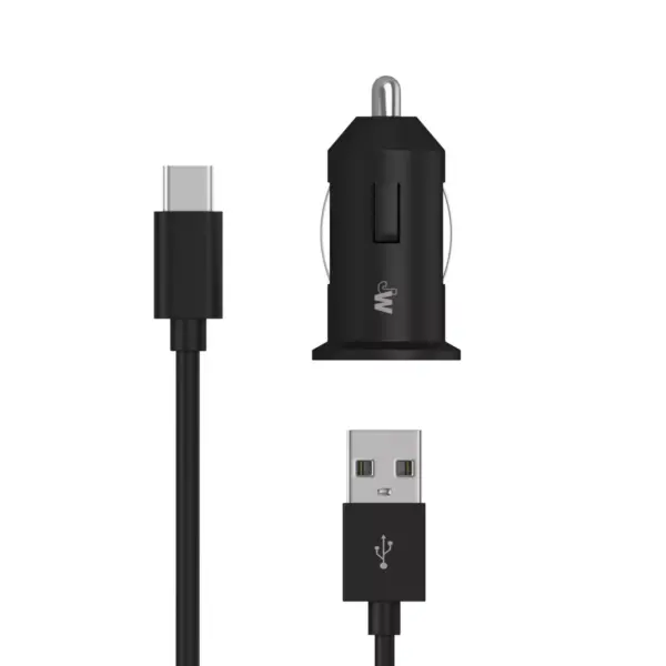 Just Wireless 2.4A/12W 1-Port USB-A Car Charger with 6ft TPU USB-C to USB-A Cable - Black