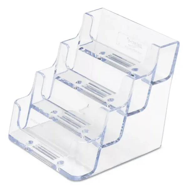 Deflecto Four-Pocket Countertop Business Card Holder Holds 2 x 3 1/2 Cards Clear 70841