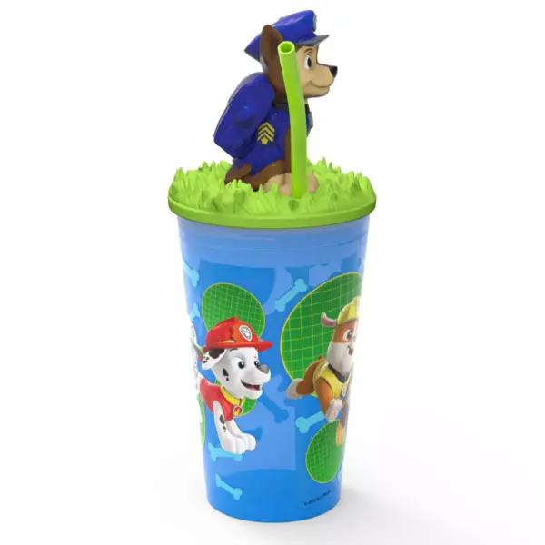 PAW Patrol Marshall 15oz Plastic Cup with Lid and Straw Blue/Green - Zak Designs