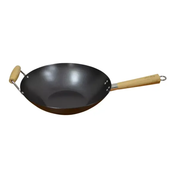 IMUSA 14" Carbon Steel Wok with Wooden Handle Black