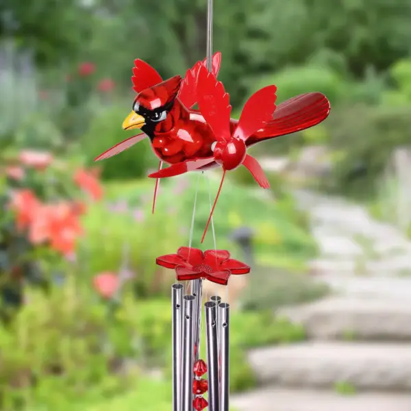 24" Metal Cardinal Spinning Wings Wind Chime Red - Exhart