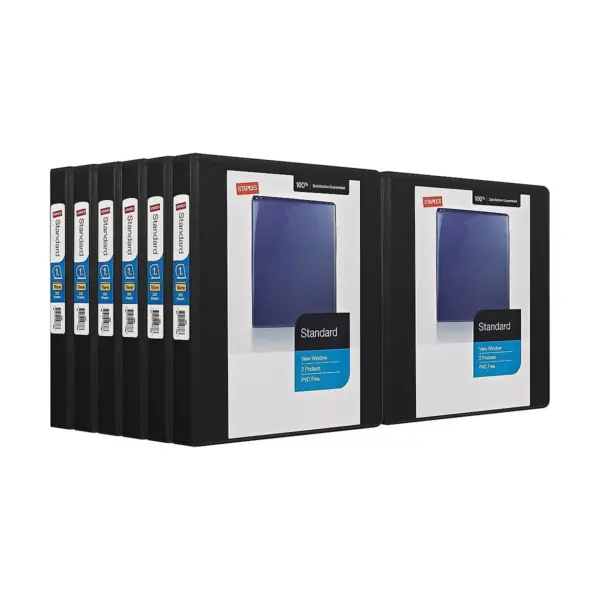 Staples Standard 1" 3-Ring View Binders Black 12/Carton (26431CT) 55395CT/26431CT