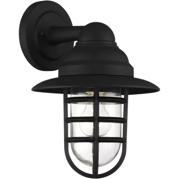 John Timberland Marlowe 13" High Black Hooded Cage Outdoor Wall Light