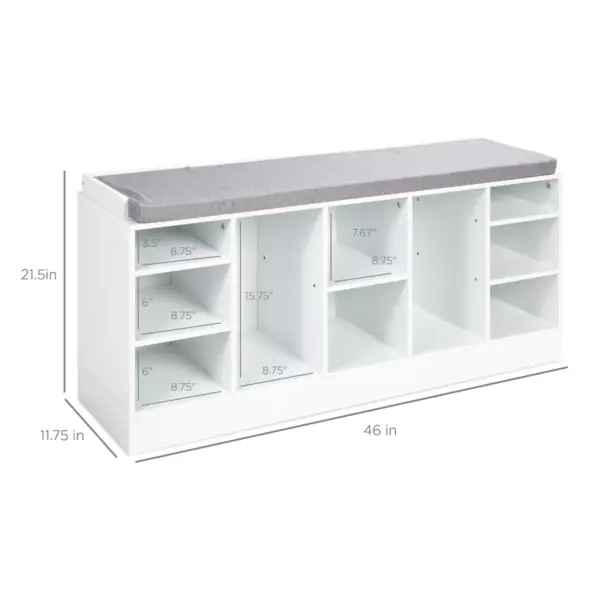 Best Choice Products 46in Shoe Storage Organization Rack Bench for Entryway, Bedroom w/ Padded Seat, 10 Cubbies - White