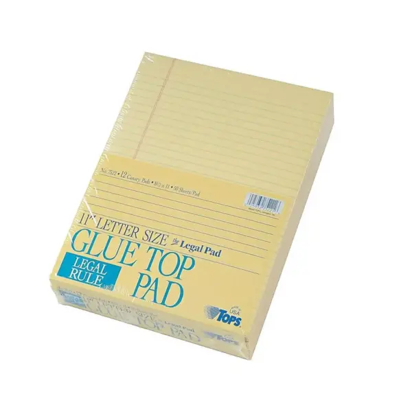 Tops The Legal Pad Glue Top Pads Legal/Wide 8 1/2 x 11 Canary 50 Sheets Dozen 7522