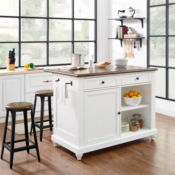 Mona Kitchen Island with 2 Stools White - Dorel Living