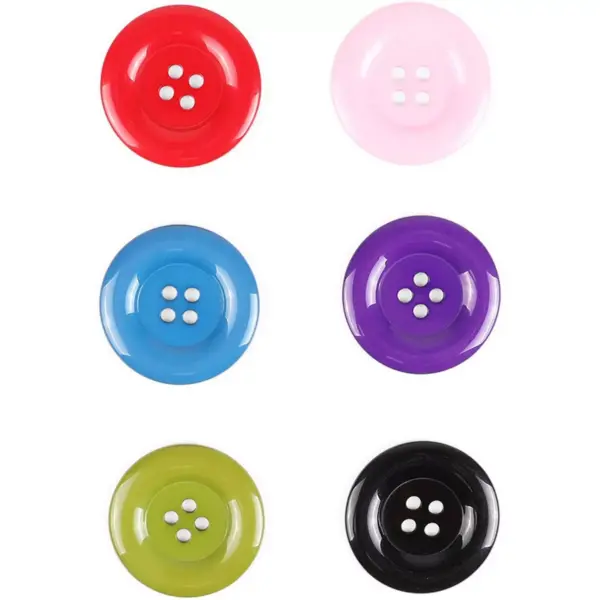 Large Resin Flatback Craft Buttons with 4 Holes (2 Inches, 6 Colors, 24 Pieces)