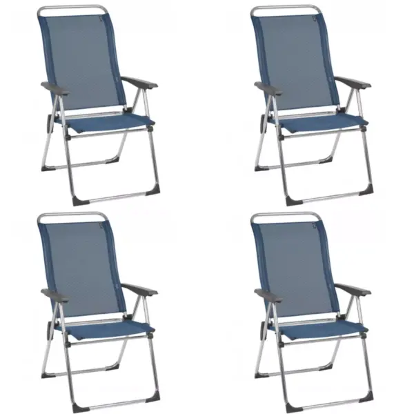 Lafuma Alu Cham Folding, Adjustable 5-Position Reclining Outdoor Mesh Sling Chair for Camping, Beach, Backyard, and Patio, Ocean Blue (Set of 4)