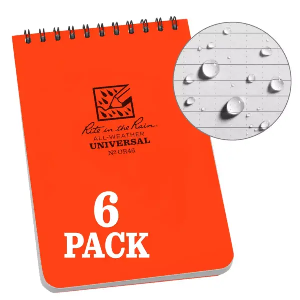 6pk Spiral Notebook 1 Subject Special Ruled 4" x 6" Orange - Rite in the Rain