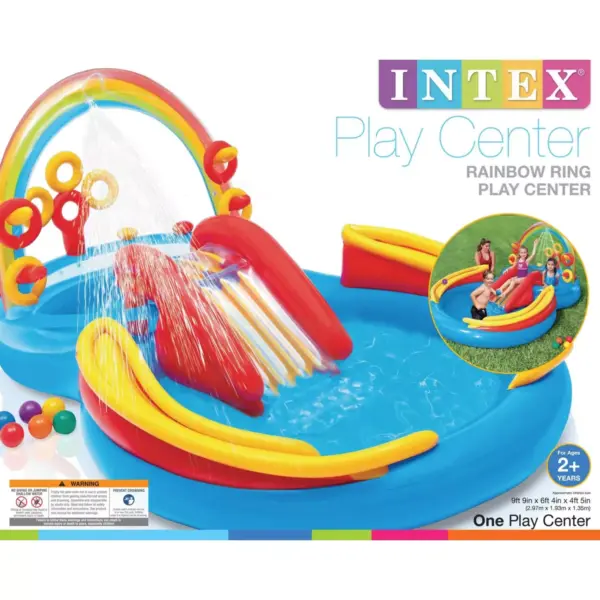 Intex 9.75ft x 6.3ft x 53in Rainbow Slide Kids Play Inflatable Pool Ring Center