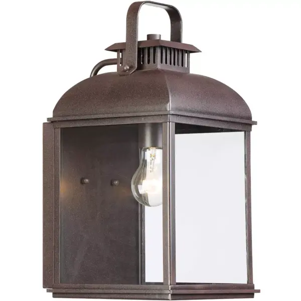 John Timberland Rustic Outdoor Wall Light Fixture Rust 13" Clear Glass Lantern for Exterior House Porch Patio Deck