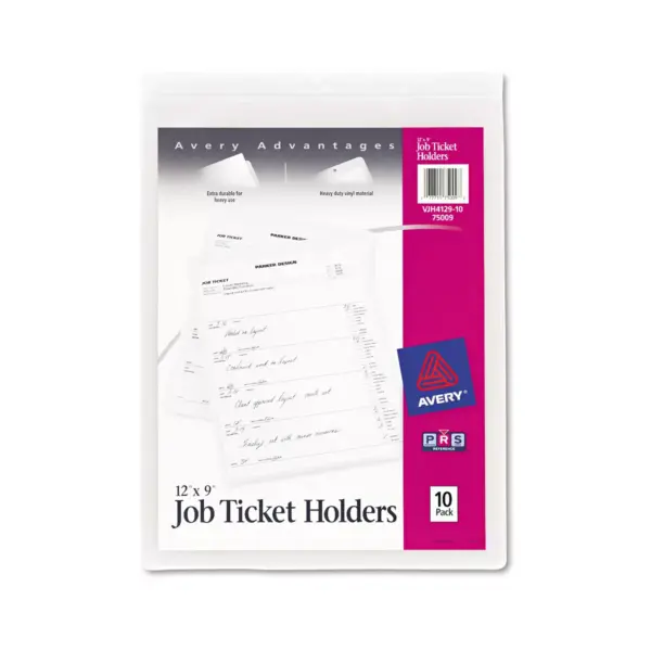 Avery Job Ticket Holders Heavy Gauge Vinyl 9 x 12 Clear 10/Pack 75009