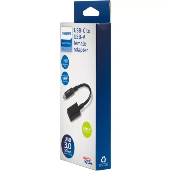 Philips 6" USB-C to USB 3.1 Female Adapter Black