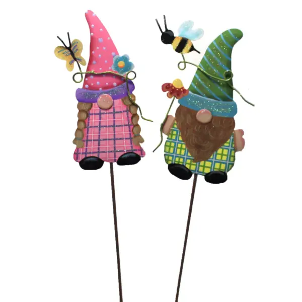 Home & Garden 28.0" Garden Gnome Kids Set/2 Bee Butterfly Round Top Collection  -  Decorative Garden Stakes