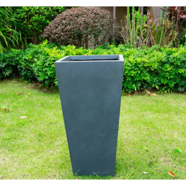 24.4" Kante Lightweight Modern Tapered Concrete Rectangular Planter Charcoal Black - Rosemead Home & Garden, Inc.