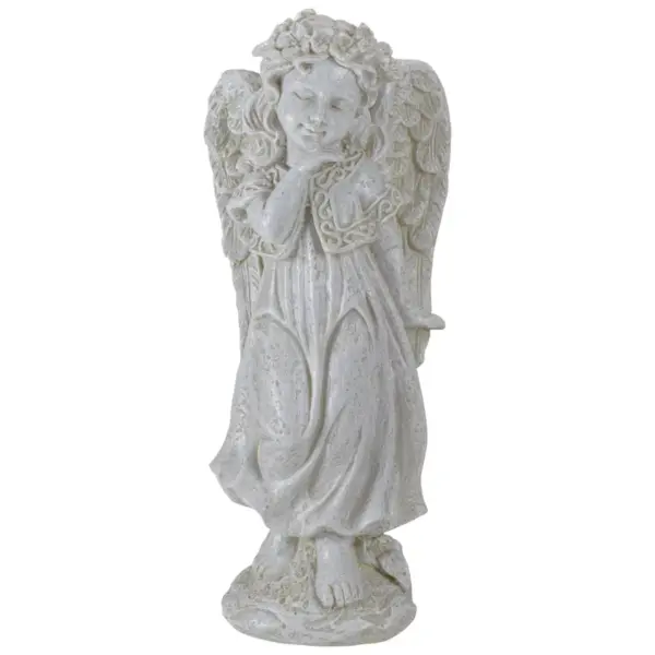 Northlight 9.75" Ivory Standing Angel Girl with Floral Crown Outdoor Patio Garden Statue