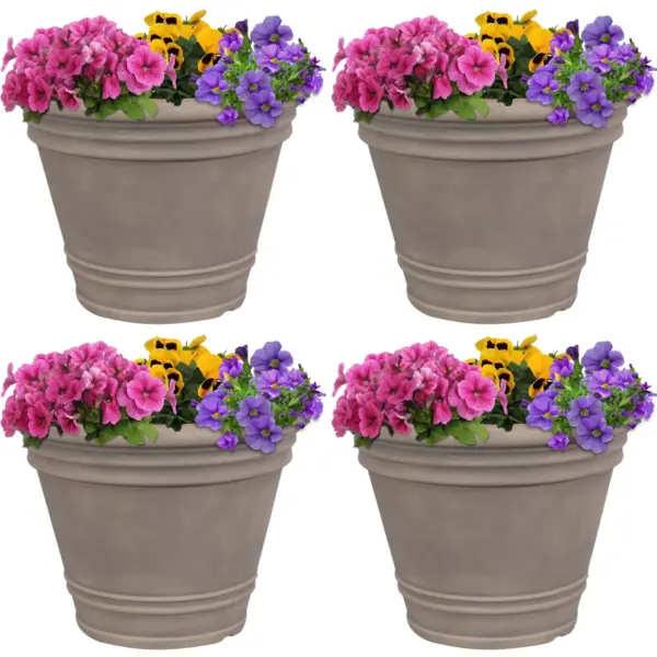 Sunnydaze Franklin Polyresin Outdoor/Indoor Unbreakable UV-Resistant Flower Pot Planter - 20" Diameter - 4-Pack - Beige