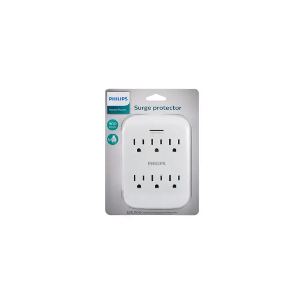 Philips 6-Outlet Surge Protector Wall Tap, White