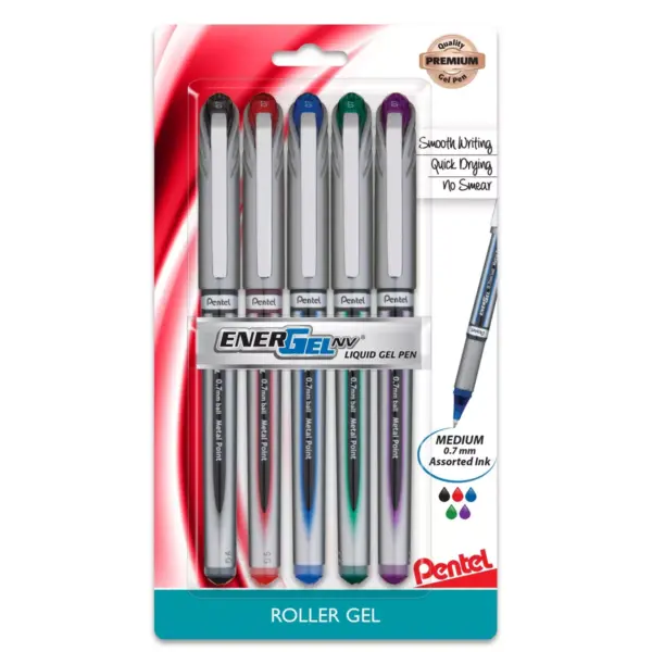 5ct Gel Pens EnerGel NV 0.7mm Medium Line Capped Assorted Ink - Pentel