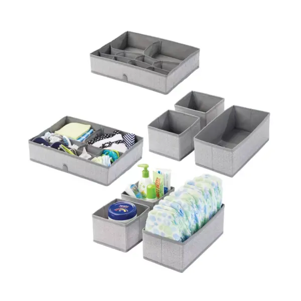 mDesign Fabric Child/Kids Drawer Organizer, 2 Sizes, Set of 2 - Gray Herringbone