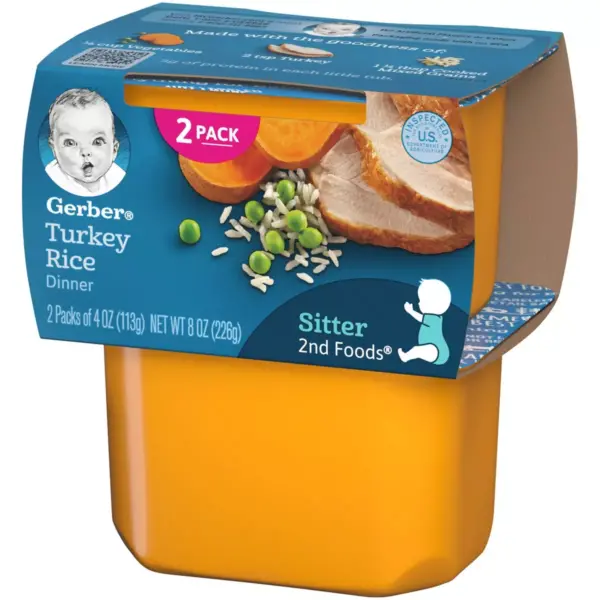 Gerber Sitter 2nd Foods Turkey & Rice Baby Meals Tubs - 2ct/4oz Each