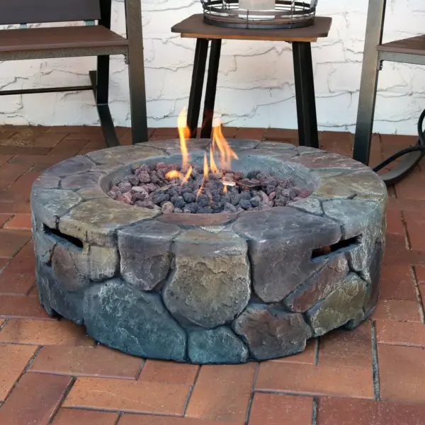 Sunnydaze Outdoor Cast Stone Propane Gas Fire Pit Heater Kit with Lava Rocks - 30" Diameter