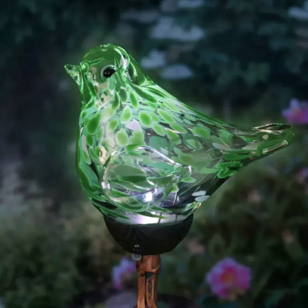 31" Resin Solar Pearlized Glass Bird Finial Garden Stake Green - Exhart