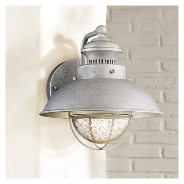 John Timberland Industrial Farmhouse Outdoor Barn Light Fixture LED Galvanized 8 1/2" Seedy Glass Exterior House Porch Patio Deck