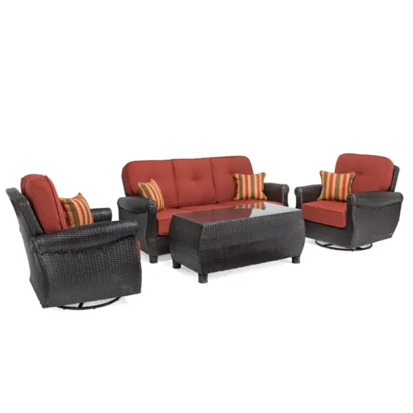 Breckenridge 4pc Seating Set Java Brown Fame Sunbrella Meredian Brick Red Fabric - La-Z-Boy