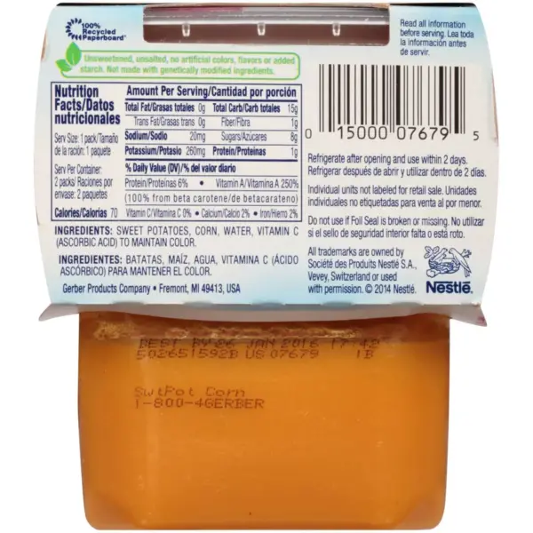 Gerber Sitter 2nd Foods Sweet Potato Corn Baby Meals Tubs - 2ct/4oz Each