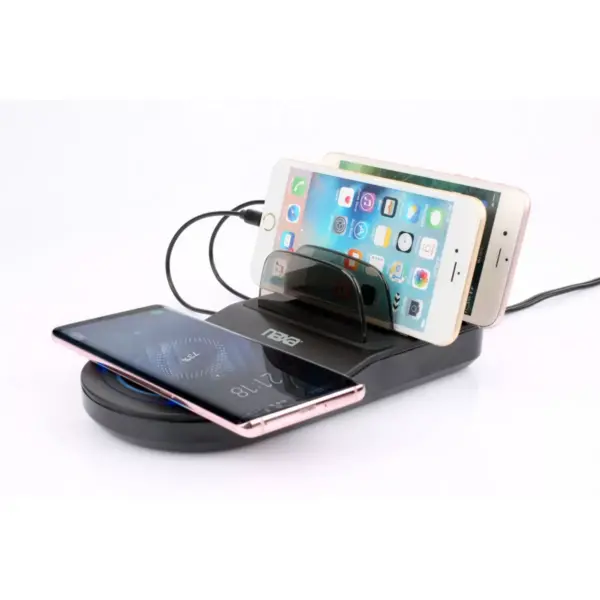 5-in-1 Wireless Fast Charging Station with Qi & 4 USB Ports in Black