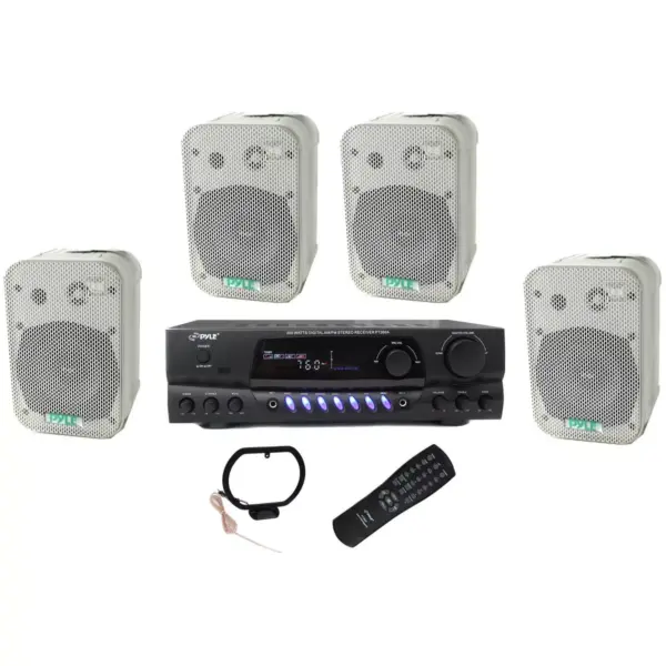 4) Pyle 5.25" Outdoor Speakers + PT260A 200W Stereo Home Theater Receiver