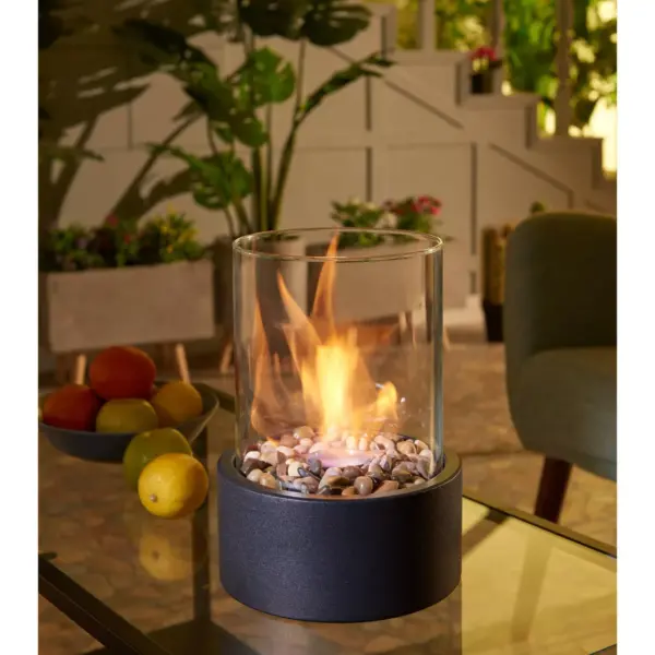 8.25"x11.375" Ventless Smokeless Glass & Black Metal Column Tabletop Fire Pit - Dayna B.