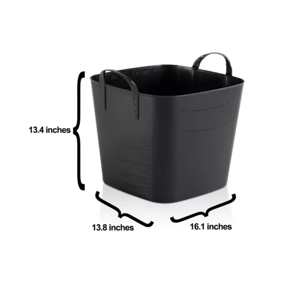 Life Story Flexible Tub Basket 25 Liter/6.6 Gallon Plastic Multifunction Storage Tote Bin with Handles, Black (6 Pack)