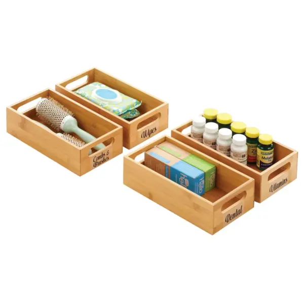 mDesign Bamboo Wood Storage Bin with Handles, 32 Labels, Set of 5  - Natural