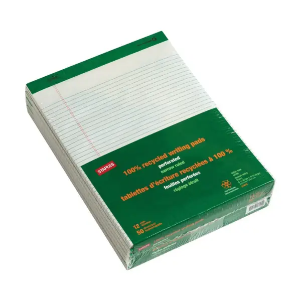 Staples Notepads 8.5" x 11.75" Narrow White 50 Sh./Pad 12 Pads/PK (21675) TR58187/21675