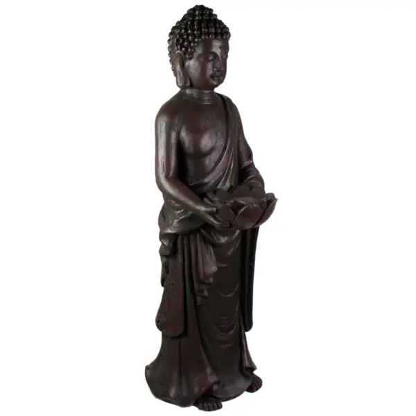 Northlight 19.5" Gray Standing Buddha with Lotus Outdoor Garden Statue