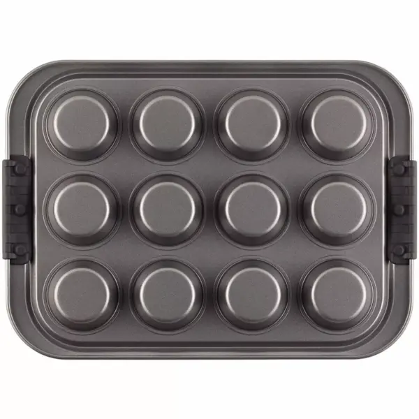 Anolon Advanced Nonstick Bakeware Set includes Nonstick Baking Pan with Lid and Muffin/Cupcake Pan - 3 Piece, Gray