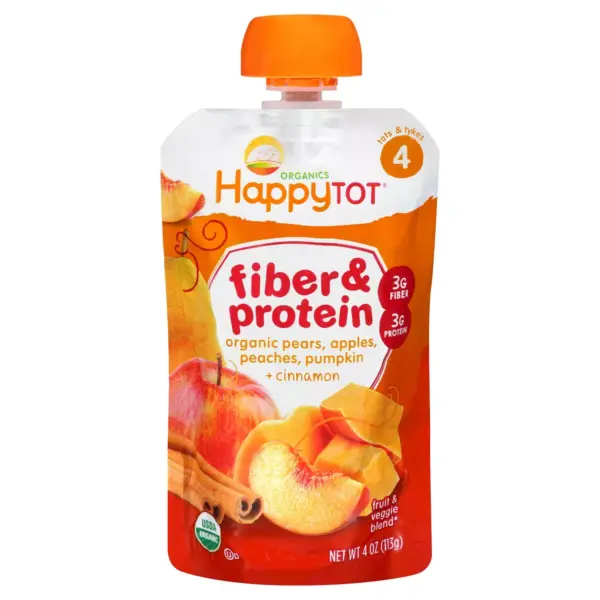 HappyTot Fiber & Protein Organic Pears Apples Peaches Pumpkin with Cinnamon Baby Food Pouch - 4oz