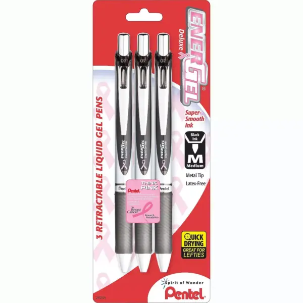 Pentel Gel Pens Retractable Med Pt 3/PK SRPK Barrel/Black Ink BL77ABP3ABC