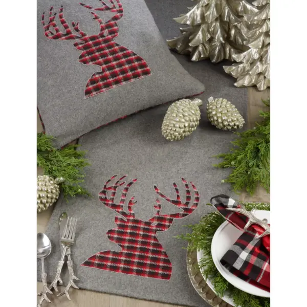 16" X 72" Plaid Reindeer Runner Gray - SARO Lifestyle