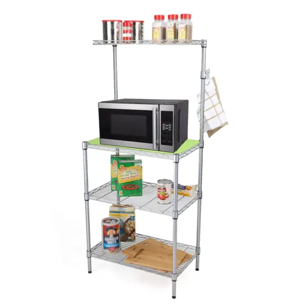 MIND READER 3-Tier Metal Rack Utility Shelf and Microwave Stand with Hooks on the Side (SILVER)