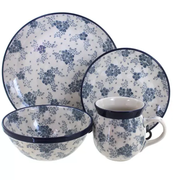 Blue Rose Polish Pottery Blue Fleur 4 Piece Place Setting - Service for 1