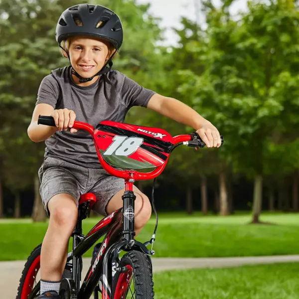 Huffy Moto X 16 Inch Age 4-6 Kids Bike Bicycle with Training Wheels & Hand Brake, Black & Red