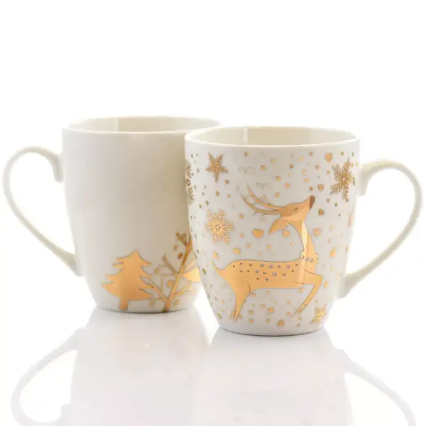 Gibson Home 4 Piece Holiday Gold 20 Ounce Fine Ceramic Mug Set with Assorted Designs