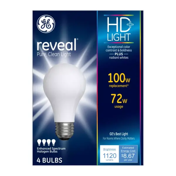 General Electric 4pk 100w Reveal Energy Efficient Halogen Light Bulb Frosted