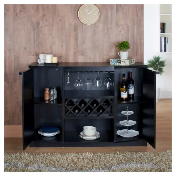 Rosio Transitional Criss Cross Wine Storage Dining Buffet Vintage Walnut - HOMES: Inside + Out