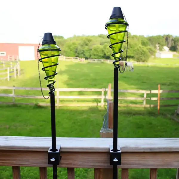 Sunnydaze Outdoor Adjustable Height Glass and Metal Swirl Patio and Lawn Citronella Torch Set - Green - 2pk