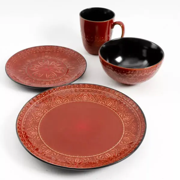 Gibson Elite 16pc Stoneware Milanto Dinnerware Set Red